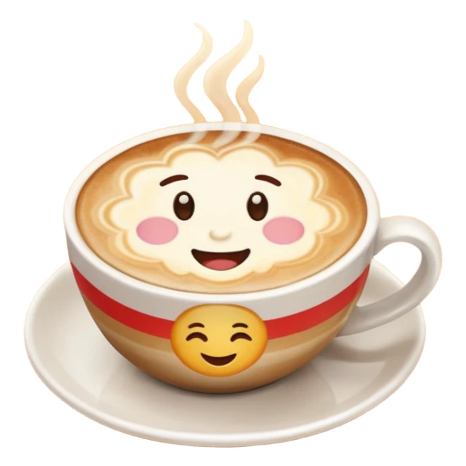 a cozy and inviting sun-shaped latte art in a coffee cup, emoji style sticker