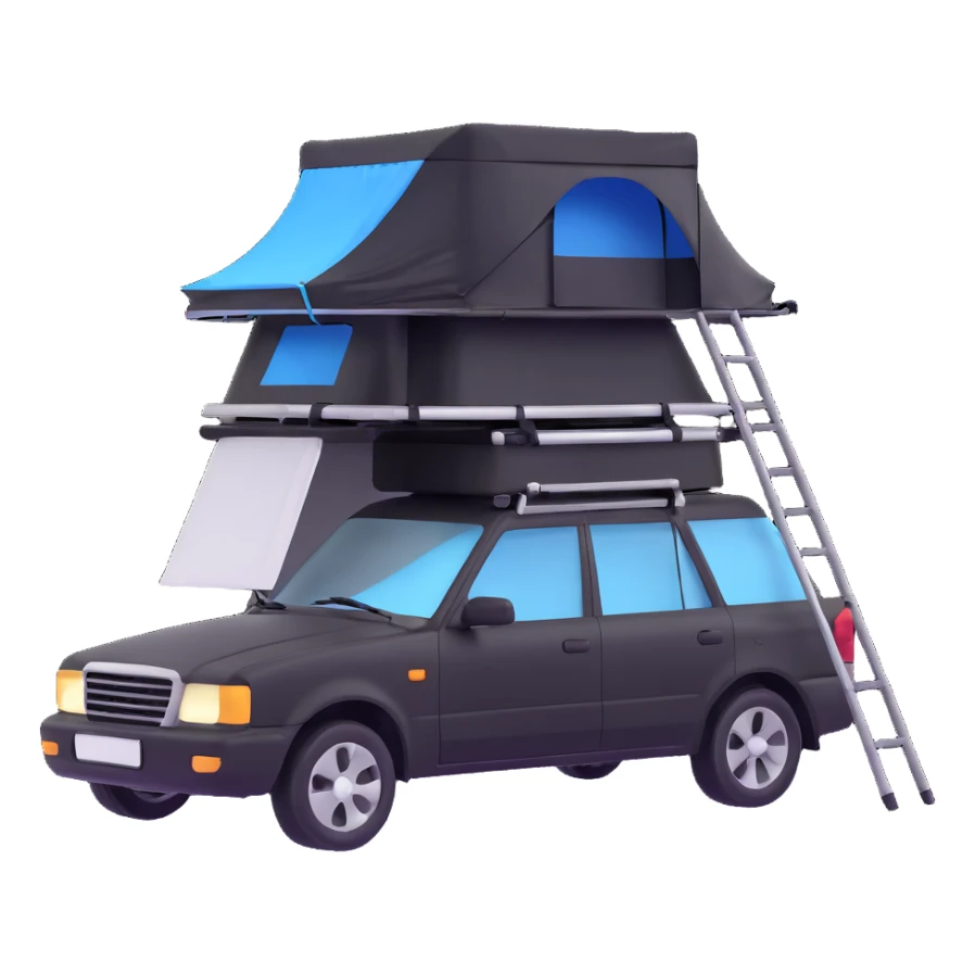 black car with roof tent sticker