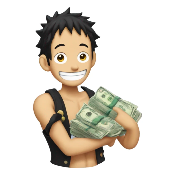 One Piece Ruffy with money in his hand sticker
