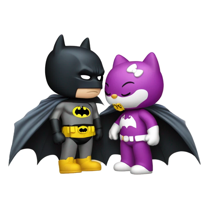 hello kitty and batman kissing cartoon style sticker