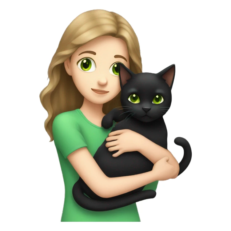 White brown-haired girl hugging black cat with green eyes sticker