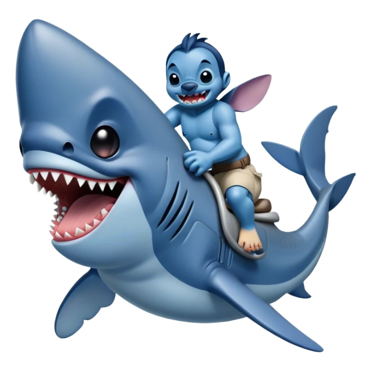 Disney's stitch, riding a great white shark  sticker