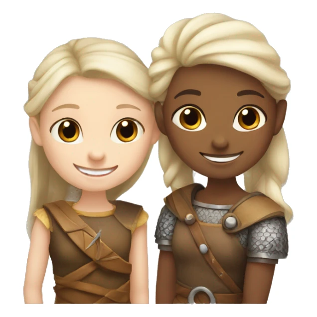 young white skin viking girls helping each other smiling sticker
