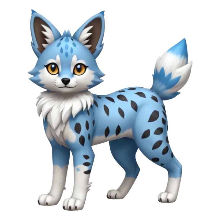 Blue cute adorable serval-Lycanroc-wolf-fusion-hybrid, full body sticker