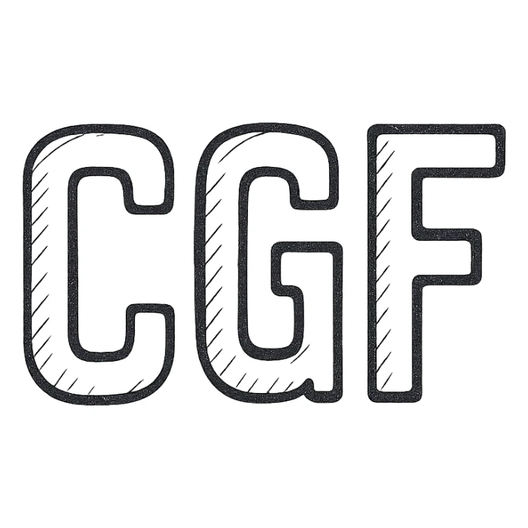 the letters CGF in bold, monospaced font, black, centered, 128x128, transparent background sticker