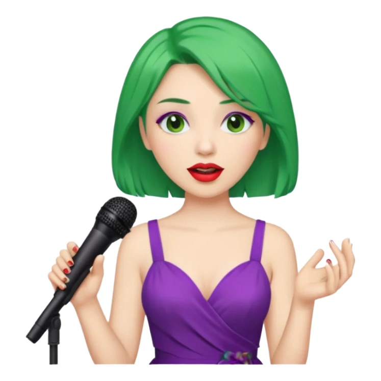 female joker with dress, microphone, singing sticker