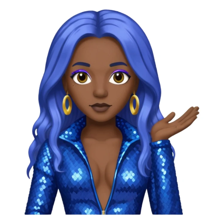 Spice, Dancehall Singer with dark skin, long periwinkle hair, blue sequin outfit sticker