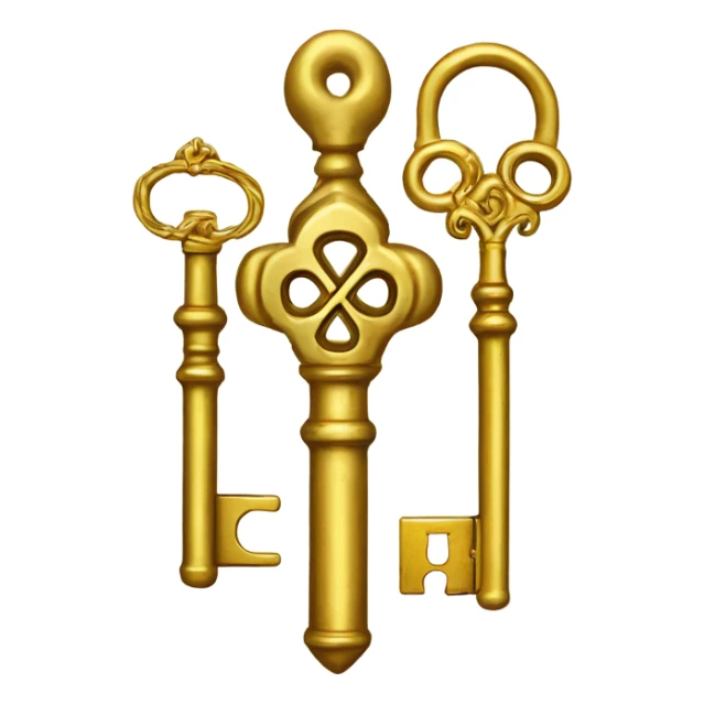 upright golden crossed skeleton keys  with vintage lock sticker