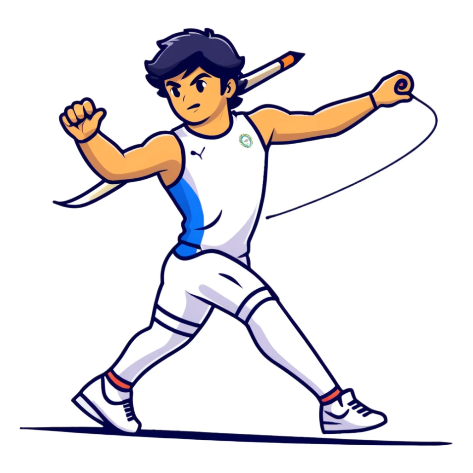 Neeraj Chopra throwing javelin, Olympic champion in motion sticker