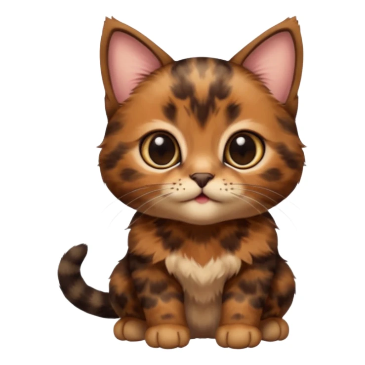 A high-resolution photo-realistic digital illustration of a brown tortoiseshell kitten, chest upward sticker
