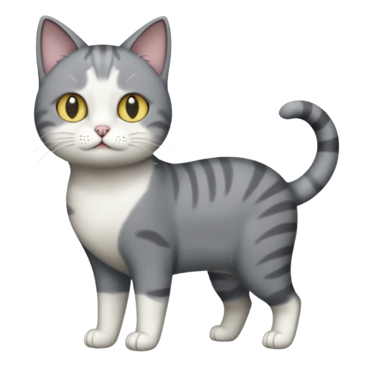 full body derpy looking large short hair dark grey and white cat sticker
