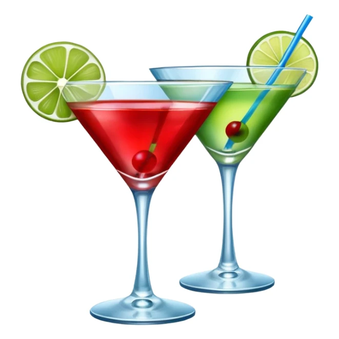 Create an two emoji of red and yellow martini cocktail, cheers with blue and green cocktail sticker