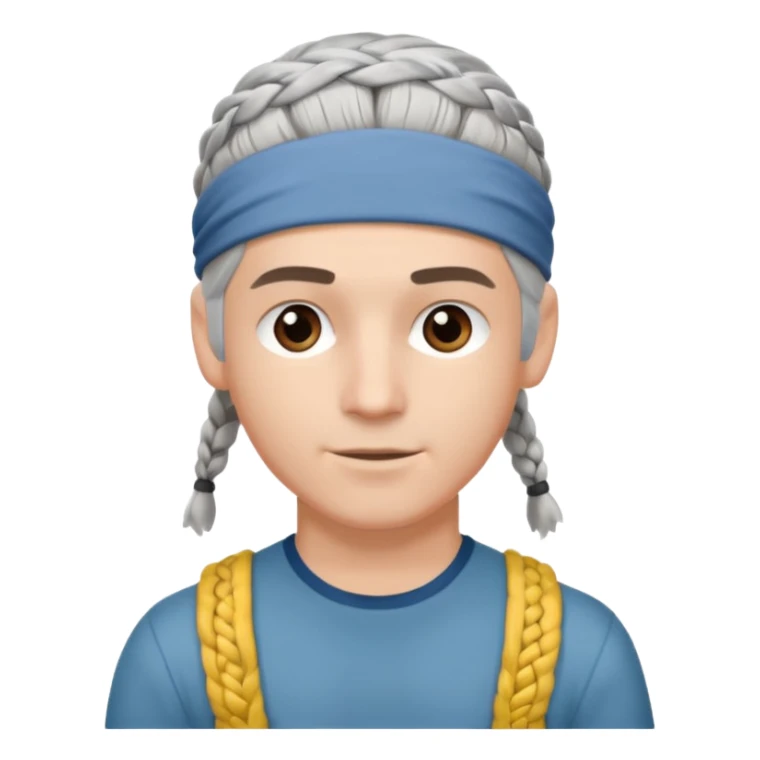 young climber man with white/grey braided hair and headband sticker