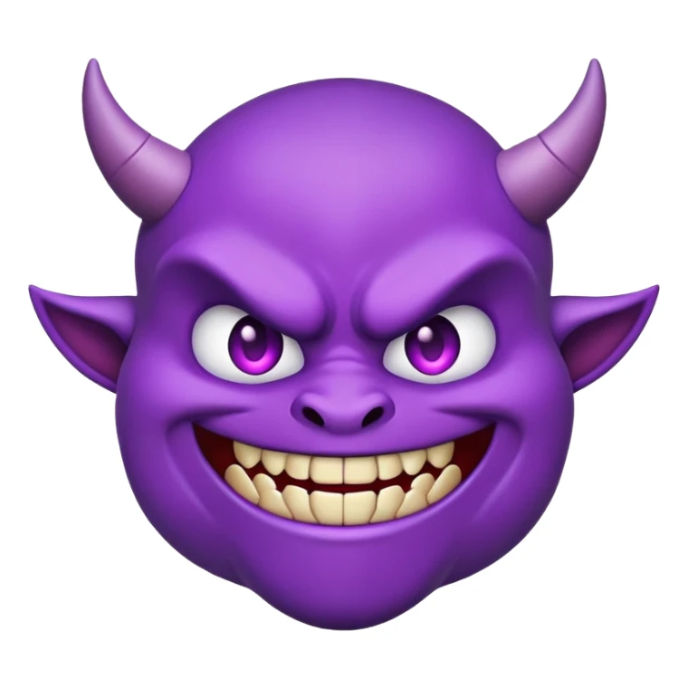 purple demon emoji face with small fangs and mischievous smile sticker