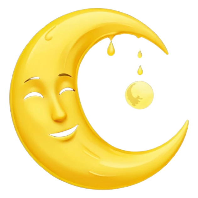 Melting waning crescent moon without any face and should in yellow colour sticker