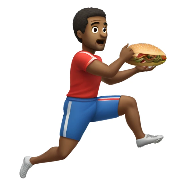 a man holding a kebab whilst kicking a football sticker