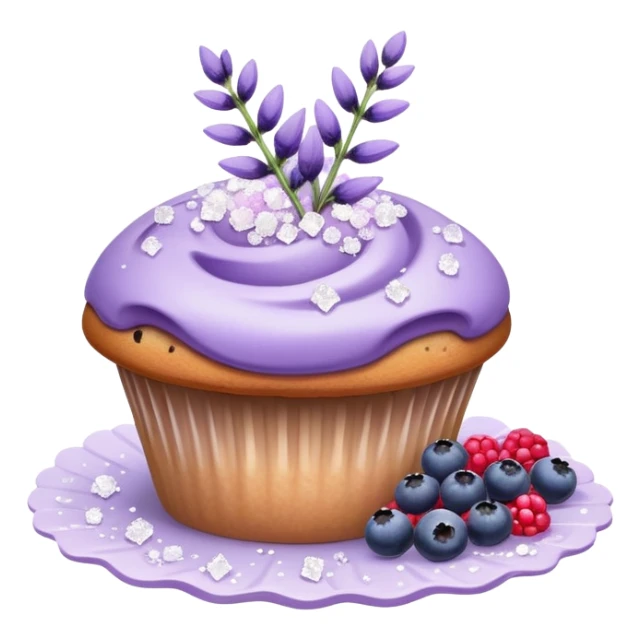 Lavender flower sprigs on a muffin with berries and sugar crystals sticker