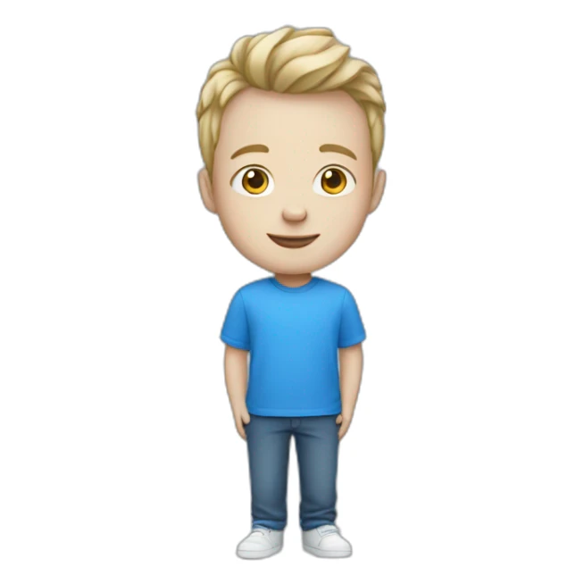 Boy with white skin in blue clothes with laptop  sticker