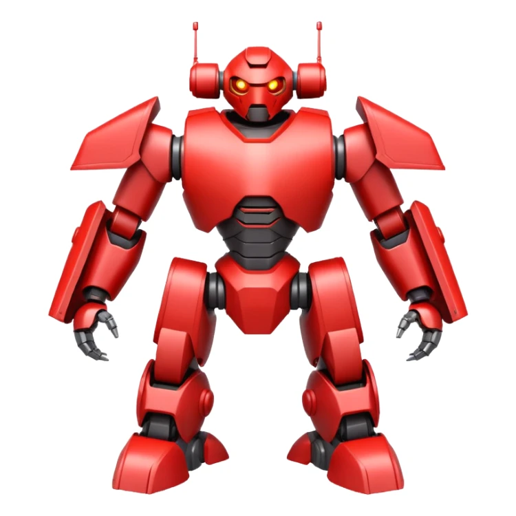 powerful battle robot, bulky armor, sharp edges, glowing red lights, large shoulder cannons, intimidating pose, 3D cartoon, mobile game icon style, clean background, no text, no watermark
 sticker