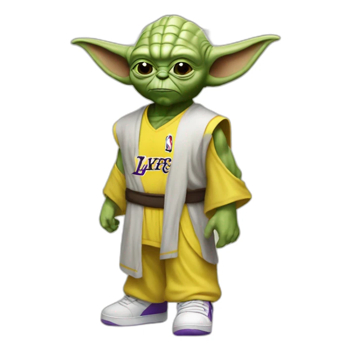 mr yoda wearing yellow lakers jersey sticker
