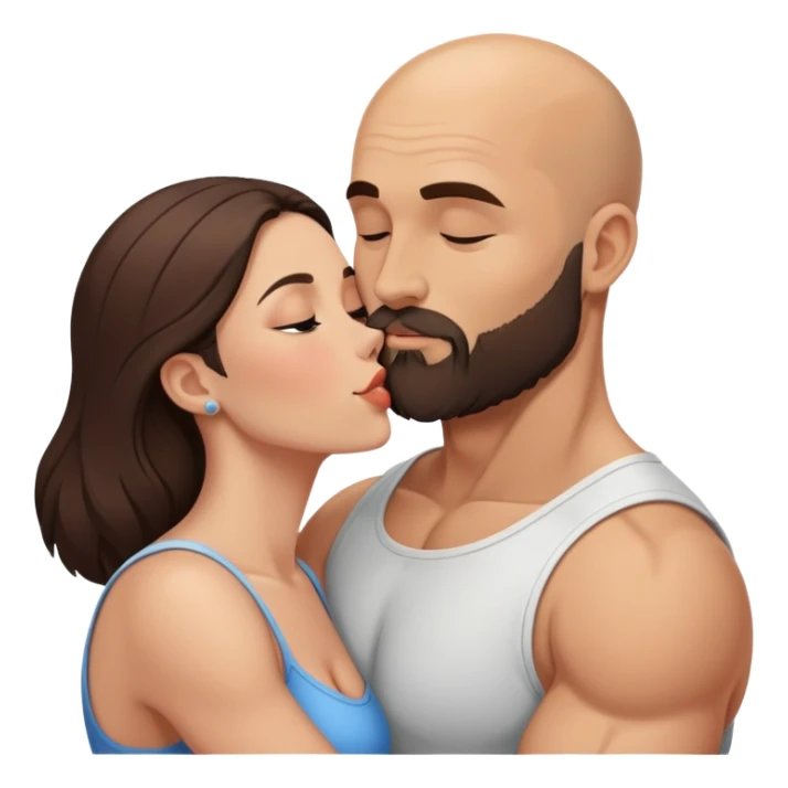 Muscular Bald man with a beard intimately kissing his young brunette wife  sticker