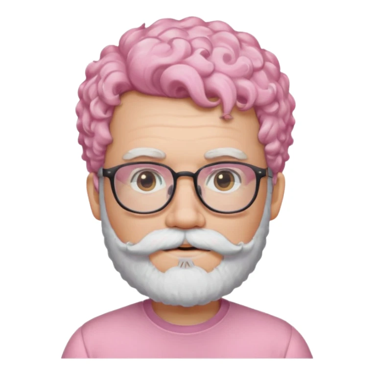 very white bearded and white mustached, pink short curly haired, wearing glassess sticker