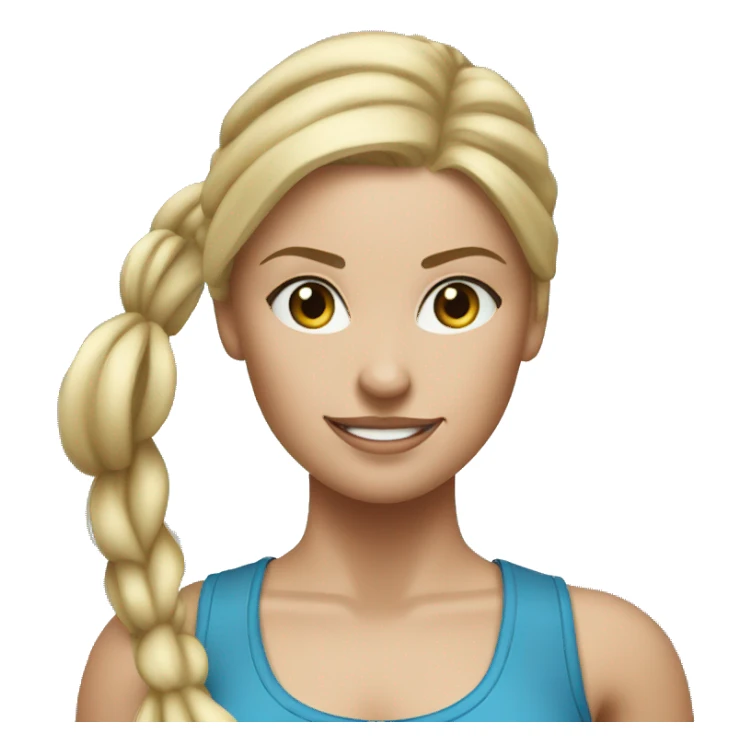 Blond woman with pony tail doing warrior 2 on blue yoga mat sticker