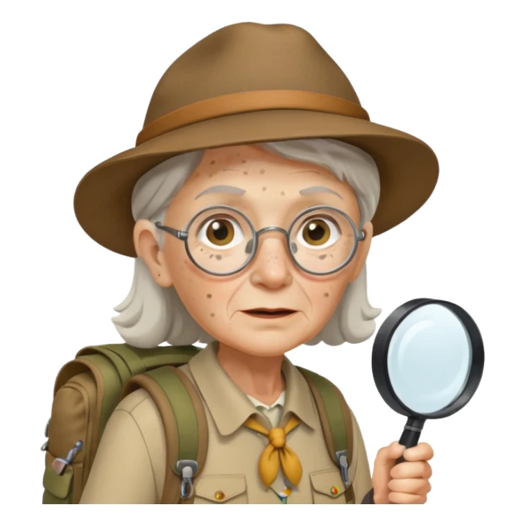 scout old woman backpack and magnifying glass sticker