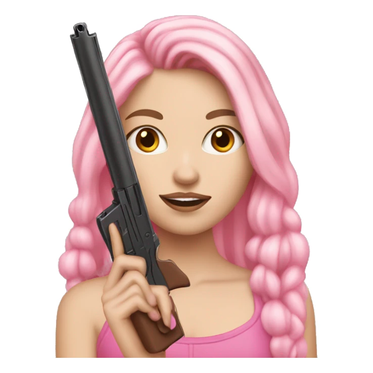 White Girl hand pink nails holding pink gun brown hair sticker