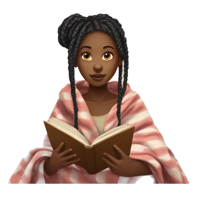 Black girl with box braids inside a blanket reading a book sticker