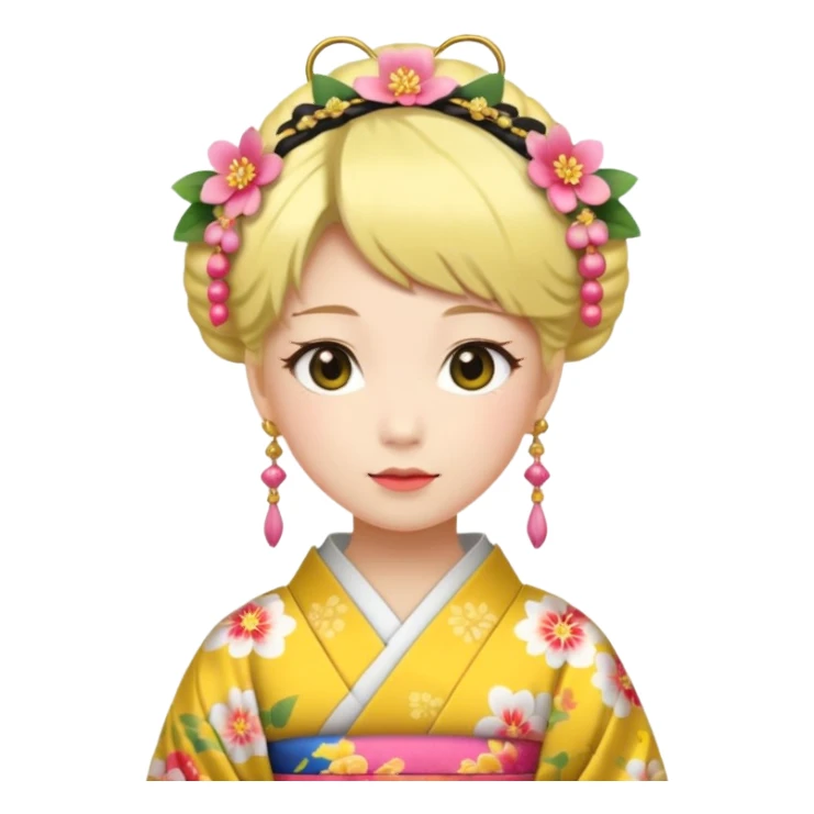 Japanese Princess with floral hairpin, yellow sticker