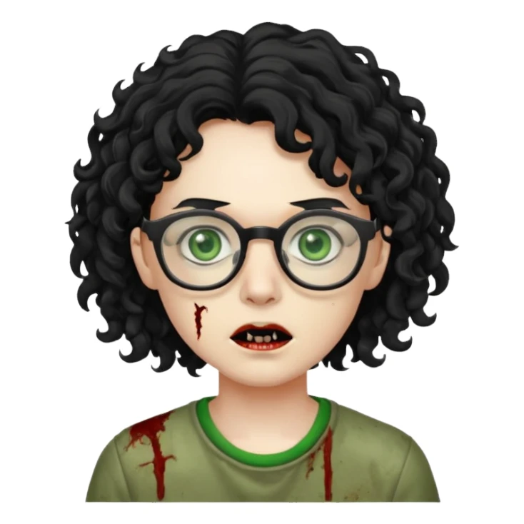 glasses zombie with black curly hair sticker