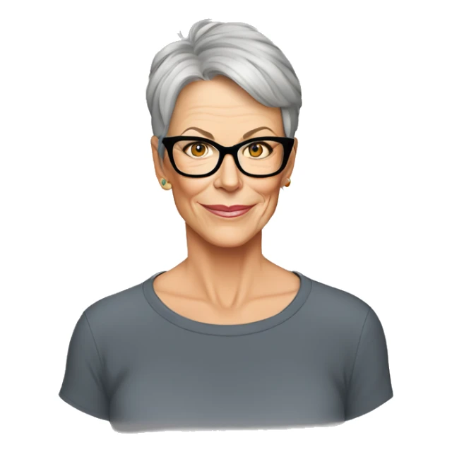 middle age Jamie Lee Curtis cartoon wearing tee sticker