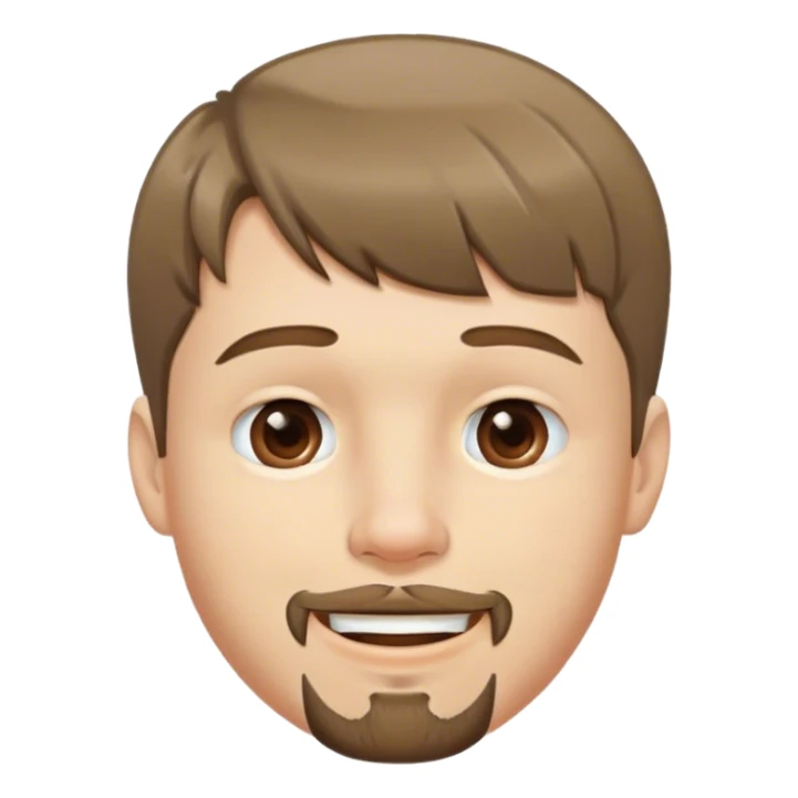  white male, short medium brown colored hair with bangs and goatee, nose and lip piercing,  smiling with mouth closed sticker