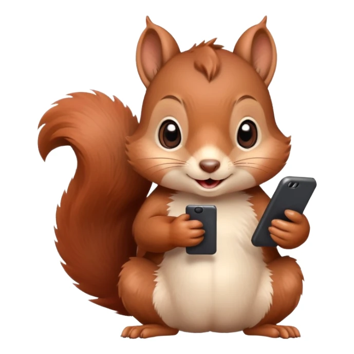 cute brown squirrel with blushing red cheeks holding a smartphone in its paw sticker