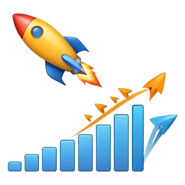 Minimalist emoji of a growth graph ending with a small rocket taking off sticker