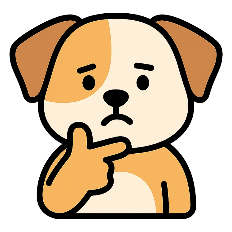 cute brown and white dog with a thinking face sticker