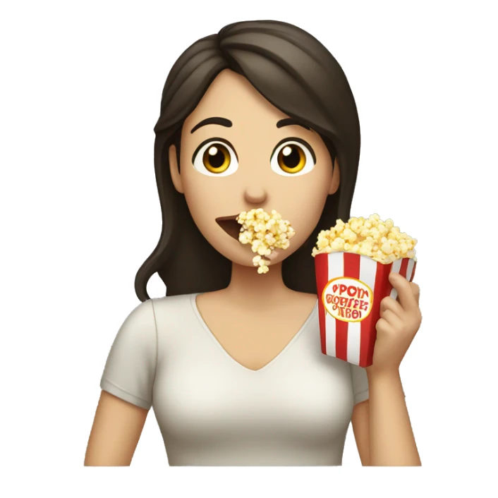 White brunette woman putting popcorn in her mouth sticker