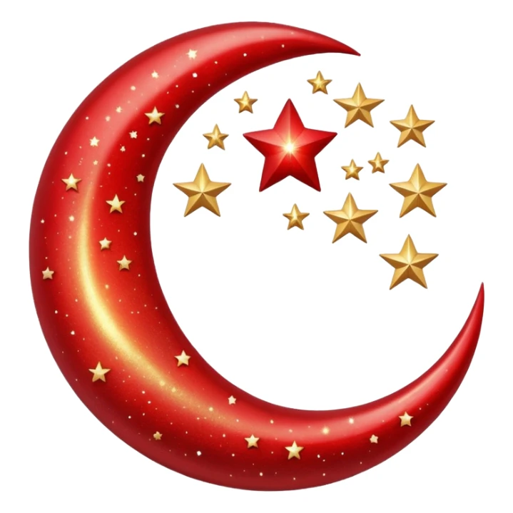 Beautiful sparkly glittery shiny pretty red crescent and stars scenery sticker