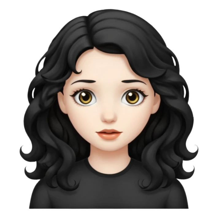 Crea una ragazza con stile black metal, capelli neri mossi dalle spalle e occhi bianchi sticker