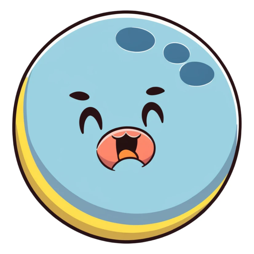 full moon with a yawning sleepy face and droopy eyes sticker