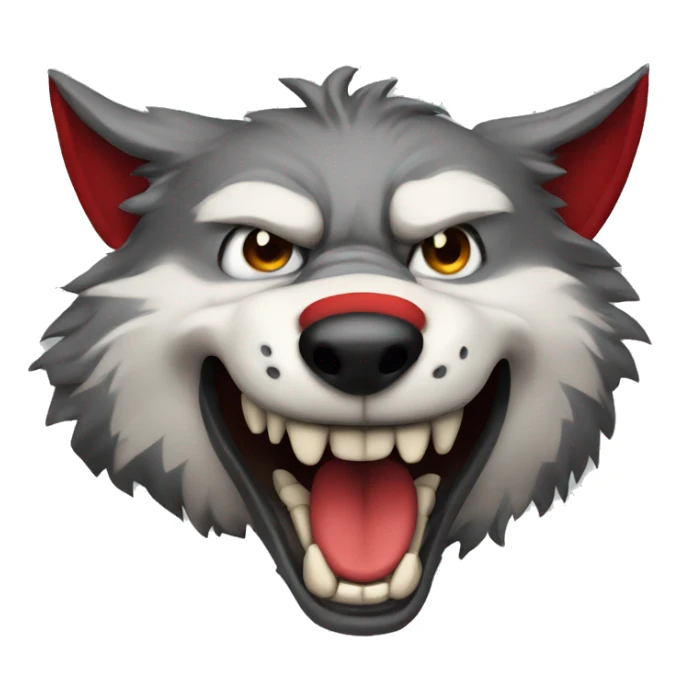 the head of a badass wolf with red fur smiling at the camera sticker