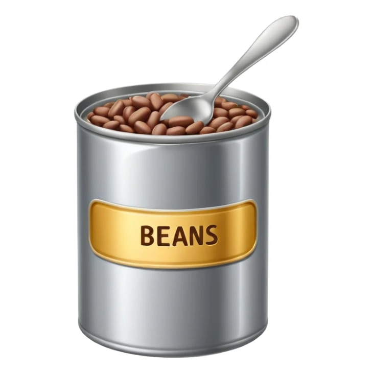 Open can of beans with label with spoon  sticker