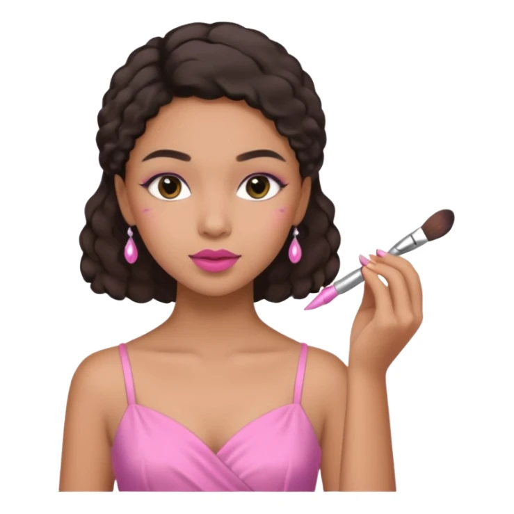Draw a mixed-race girl applying makeup. sticker