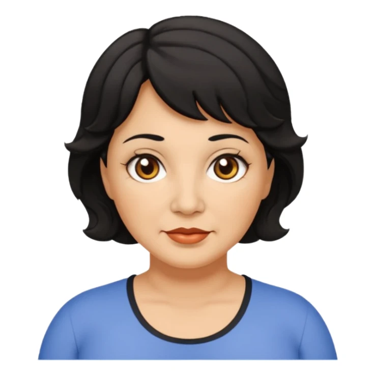 woman 60, brown eyes, very short weavy black hair, chubby sticker
