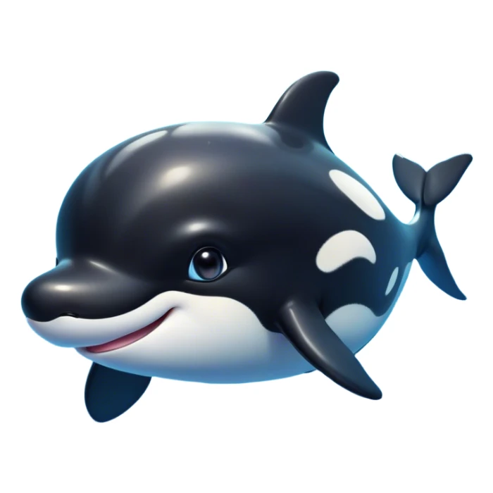 Cinematic Cute orca Portrait Emoji, Head tilted playfully and inquisitively, featuring a smoothly rounded body with bright, sparkling eyes and an adorable, friendly smile, Simplified yet irresistibly adorable features, highly detailed, glowing with a warm, ocean-blue glow, high shine, affectionate and lively, stylized with a touch of whimsical aquatic charm, soft glowing outline, capturing the essence of a mischievous yet endearing orca that seems as if it could leap right into your heart! sticker
