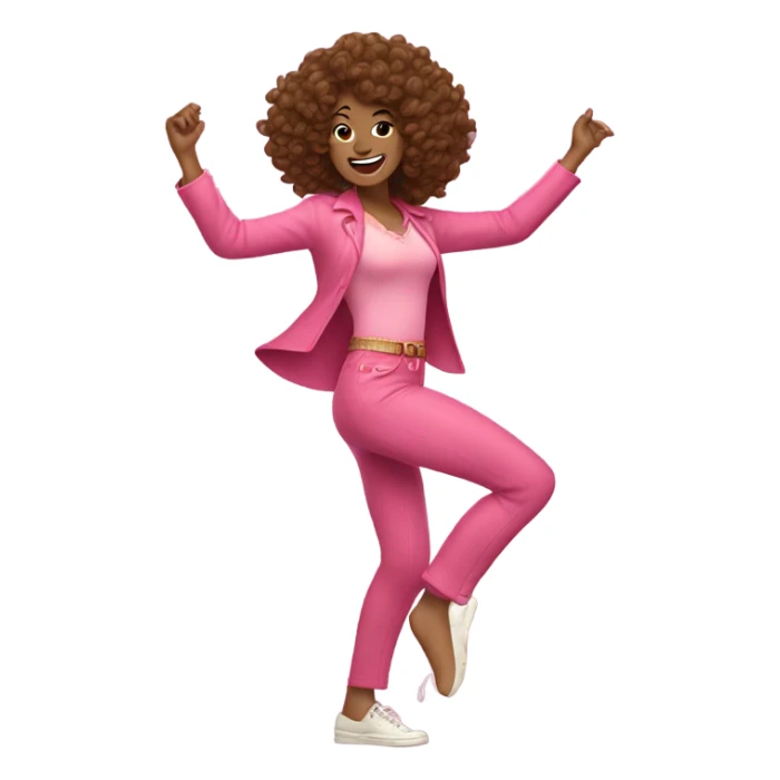 Woman with brown curly hair 70s dancing in pink  sticker