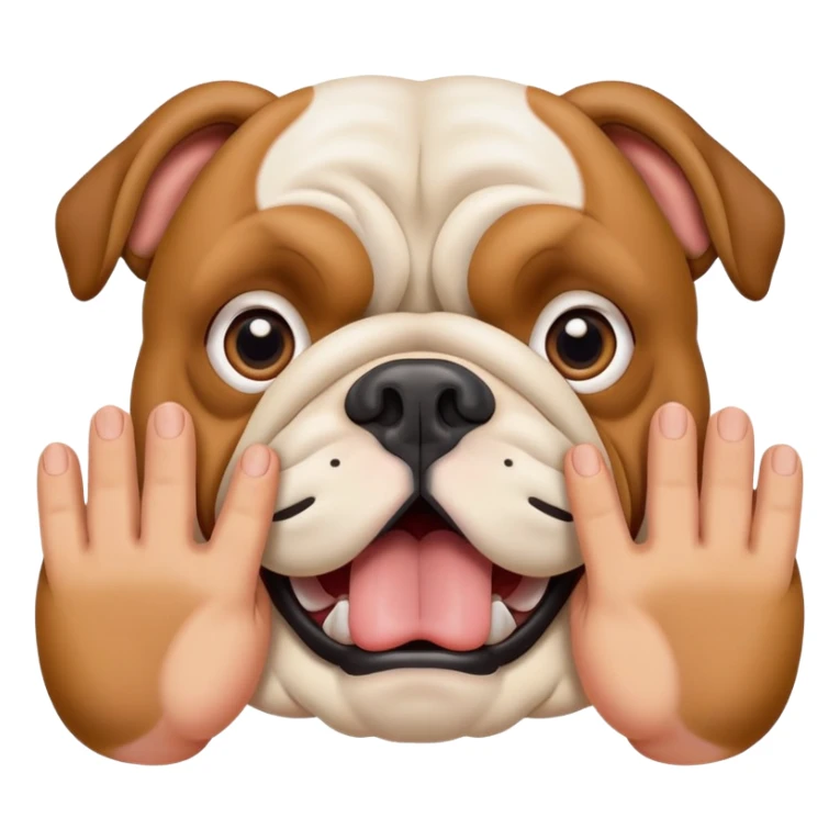 British bulldog dog with hands out in front of face in a surprised pose sticker
