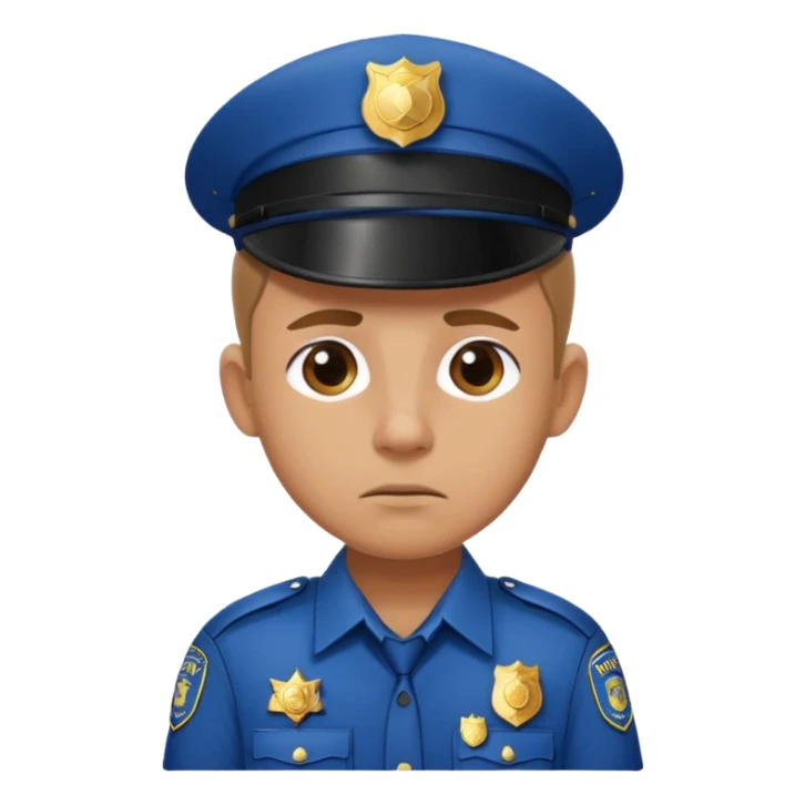 A sad police officer with one ear sticker