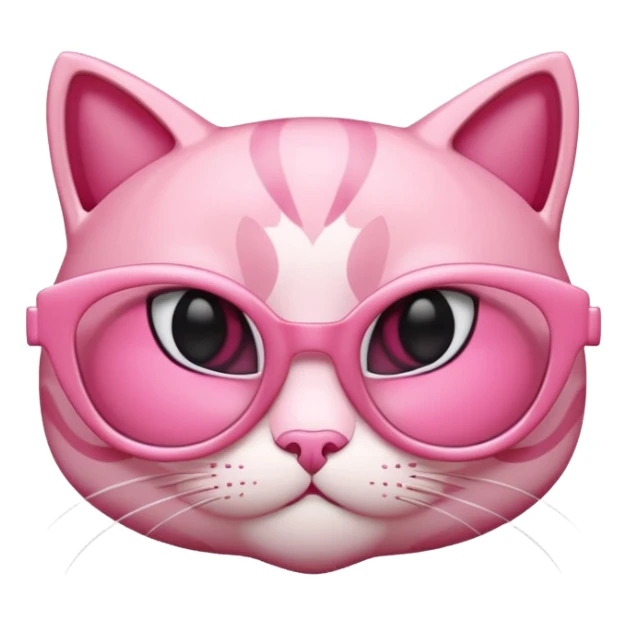 A 3D cartoon rose-pink cat-eye spectacle, glossy curved frame, soft reflections, isolated on plain background, Memoji-style. only glasses. sticker